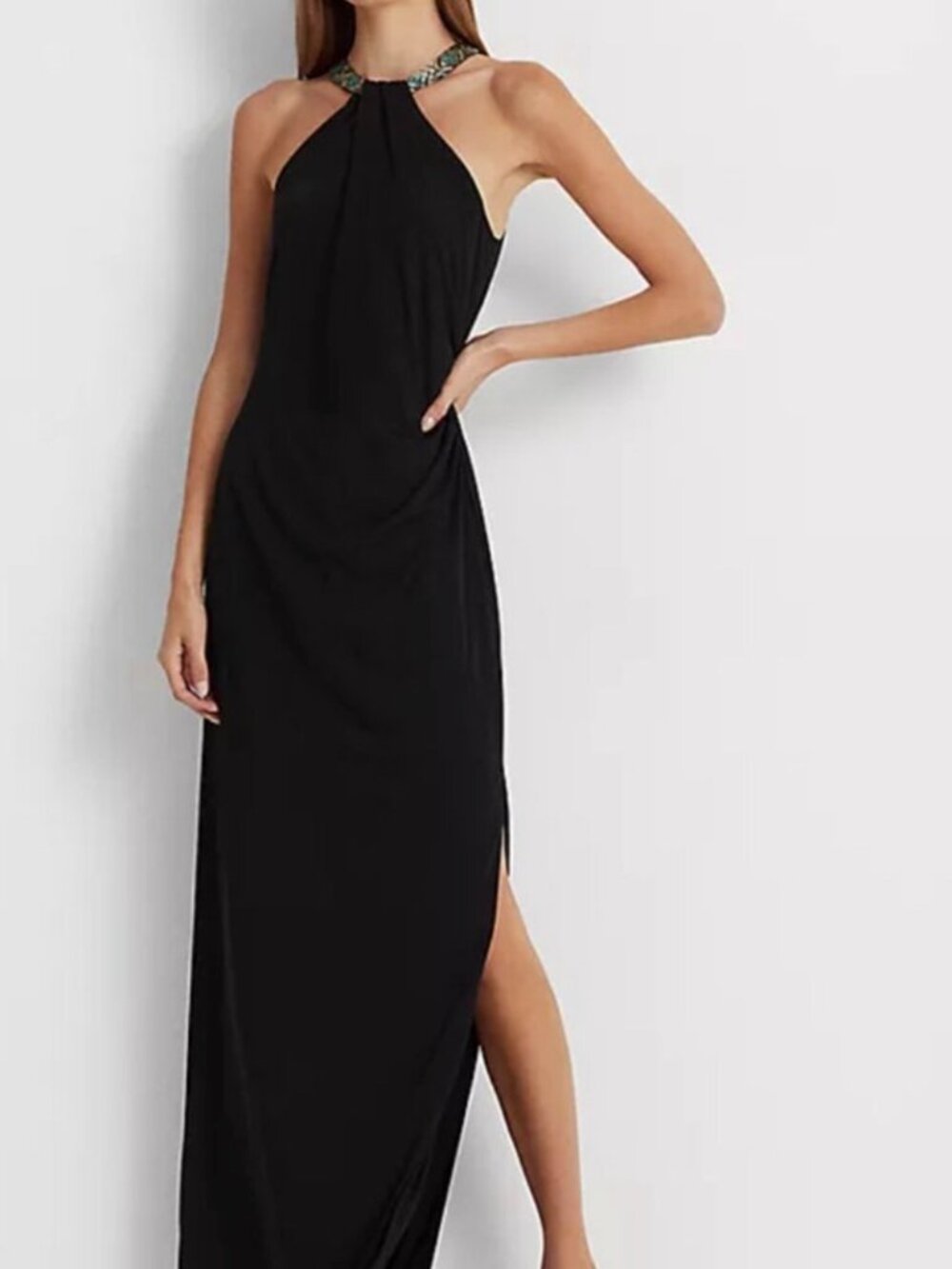 Ralph Lauren Jewel Neck Halter Gown